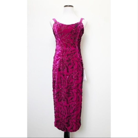 Dress the Population  Magenta Lynda Velvet Sequin Sheath Cocktail Dress, SMALL - Picture 1 of 6